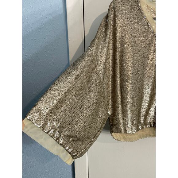 Free People Blouse XS Gold Sequin Cropped Glam Swiftie Festival Bling Club - Picture 5 of 8